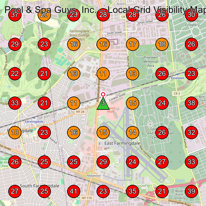 Pool & Spa Guys, Inc. GeoGrid visibility map for Swimming Pool Supply Store in Massapequa